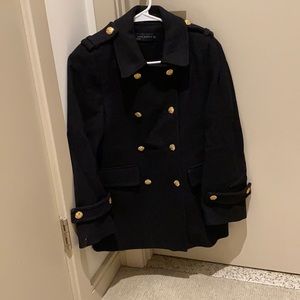 Zara golden button black wool blend coat